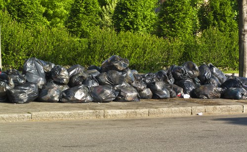 Variety of construction waste materials sorted for recycling